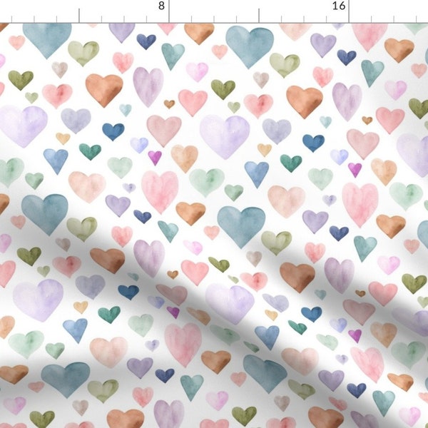 Valentines Day Fabric - Boho Hearts by hipkiddesigns - Pastel Watercolor Colorful Hearts Love Romance  Fabric by the Yard by Spoonflower