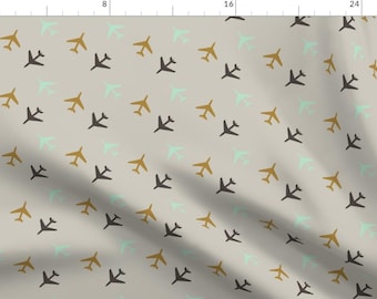 Neutral Airplanes Fabric - Airplanes Gray Background By Googoodoll - Planes Nursery Decor Cotton Fabric By The Yard With Spoonflower