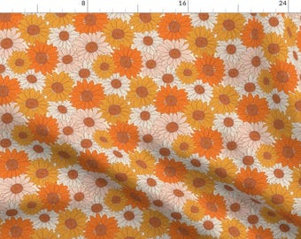 Sunflower Fabric - Retro Sunflower Smaller Scale By Gkumardesign - Sunflower Orange Blush Vintage Cotton Fabric By The Yard With Spoonflower