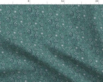 Western Fabric - Western Paisley Small - Turquoise By Thecalvarium - Western Paisley Green White Cotton Fabric By The Yard With Spoonflower