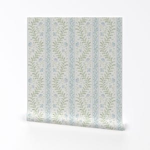 Papel pintado despegable y adhesivo con diseño floral de acuarela - Damasco con rayas - Decoración de pared - Floral pintado a mano por bloomerydecor