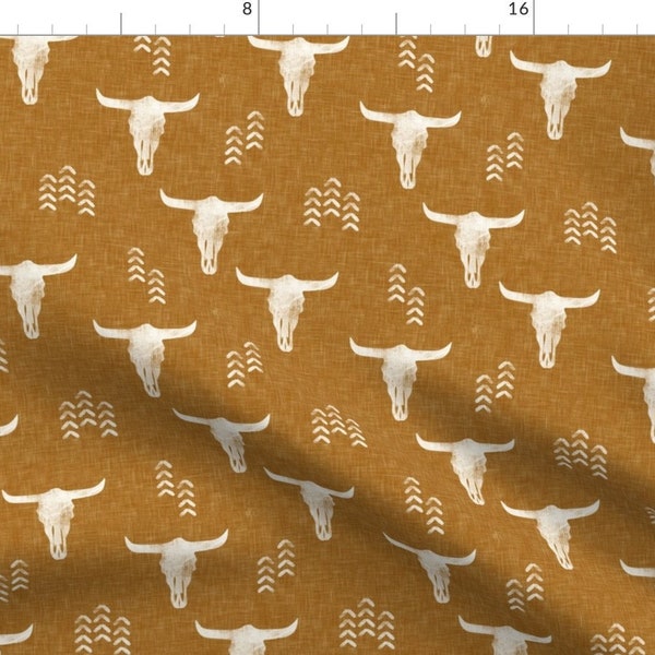 Desert Brown Bull Fabric - Desert Skulls - Boho - Southwest Cow Skull - Gold - Lad19 By Littlearrowdesign - Desert Fabric With Spoonflower
