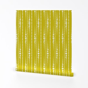 Stripe Wallpaper - Abstract Geometric Yellow Green By Heatherdutton - Custom Printed Removable Self Adhesive Wallpaper Roll by Spoonflower