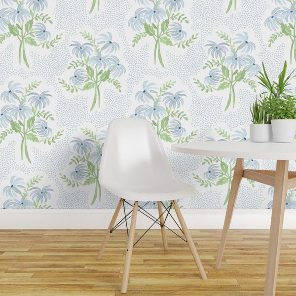 Papel pintado autoadhesivo floral pastel estilo preppy - Ramo azul claro primaveral - Decoración de pared removible - Ramo azul suave de danika_herrick