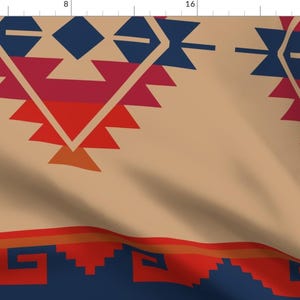 Poncho Fabric - Daryl&#39;s Poncho 2 By Arts And Herbs Southwestern Boho Tan Red Navy Geometric - Cotton Fabric By The Yard With Spoonflower