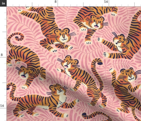 Kids Tiger Fabric Happy Tigers in Pink by Aaron Gallen - Etsy Kids Tiger Fabric Happy Tigers in Pink by Aaron Gallen - Etsy
