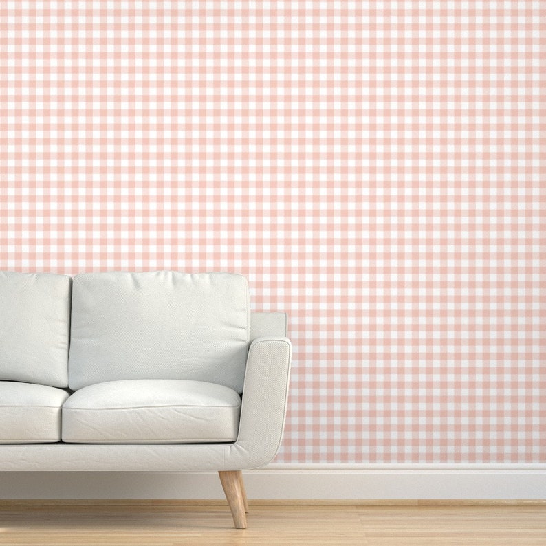 Blush Pink Wallpaper Small Blush Pink Gingham by Sugarfresh Etsy