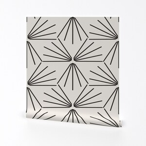 Minimal Wallpaper - Sun Tile Large By Holli Zollinger - Black Lines Custom Printed Removable Self Adhesive Wallpaper Roll by Spoonflower