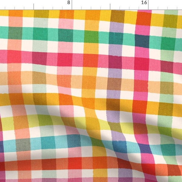 Checks Fabric - Vintage Checks rainbow by ceciliamok - Vintage Retro Plaid Tartan Gingham Rainbow Kids  Fabric by the Yard by Spoonflower