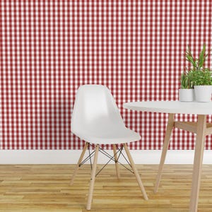 Gingham Wallpaper - Aurora Red Gingham Check By Paper And Frill - Red Custom Printed Removable Self Adhesive Wallpaper Roll by Spoonflower
