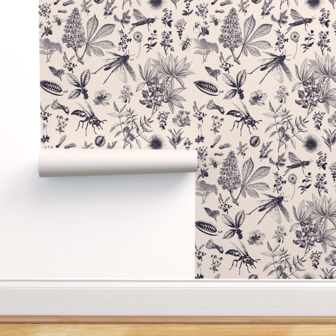 Botanical Insect Wallpaper Insect Garden Retro by | Etsy