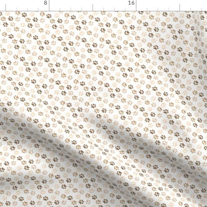 Neutral Paw Prints Fabric - Dog Paws Brown Small Print By Karwilbedesigns - Cat Dog White Brown Cotton Fabric By The Yard With Spoonflower