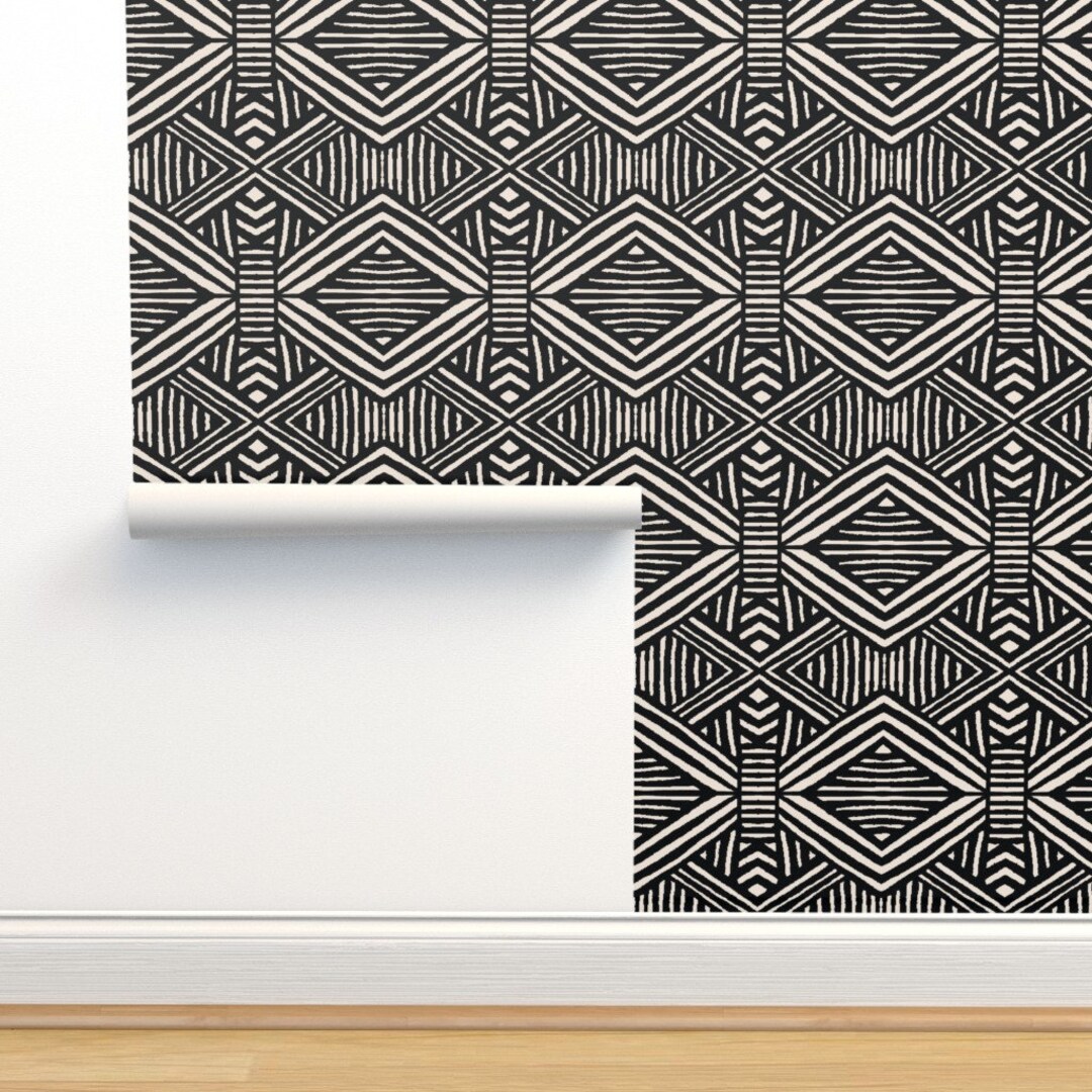 Geo Wallpaper Black White Geometric by Crystal Walen Black Etsy