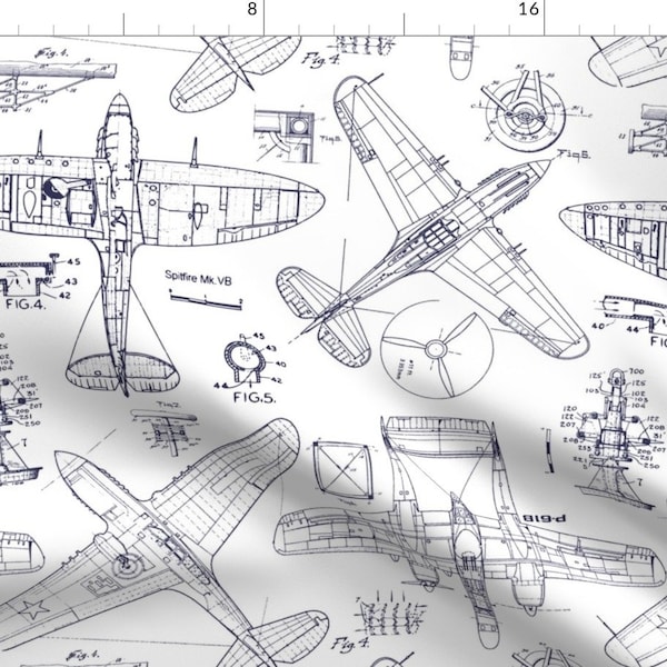 Airplane Fabric - Airplane Patent Drawings by red_raspberry_design - Aviation Aeroplane Plane Sketches Fabric by the Yard by Spoonflower