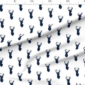Buck Fabric Navy Buck // Rustic Woods By Littlearrowdesign Woodland Deer Head Cotton Fabric By The Yard With Spoonflower image 3