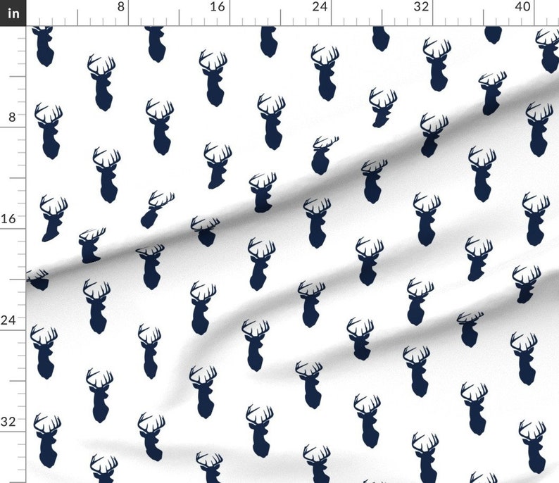 Buck Fabric Navy Buck // Rustic Woods By Littlearrowdesign Woodland Deer Head Cotton Fabric By The Yard With Spoonflower image 3