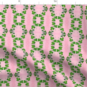 Ivy Fabric - Vine Trellis On Pink By Sj Hallart - Ivy Pink Green Vines Trellis Climbing Leaves Cotton Fabric By The Yard With Spoonflower