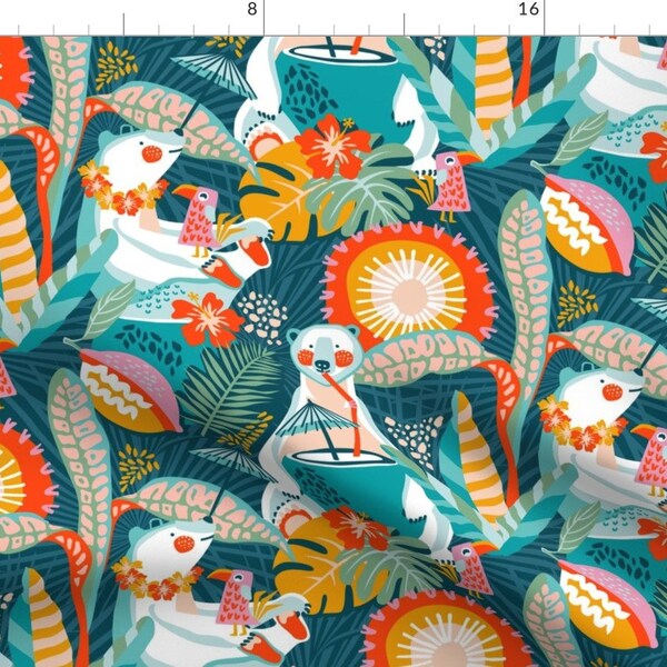 Polar Bear Fabric - Cold Hawaii Large By Heidi-Abeline - Tropical Island Jungle Colorful Bears Cotton Fabric By The Yard With Spoonflower