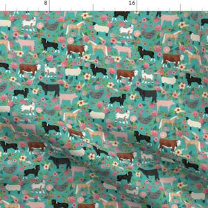 Farm Animals Fabric - Farm Animals Cow Sheep Goat Chicken Floral By Petfriendly - Farm Animals Cotton Fabric By The Yard With Spoonflower