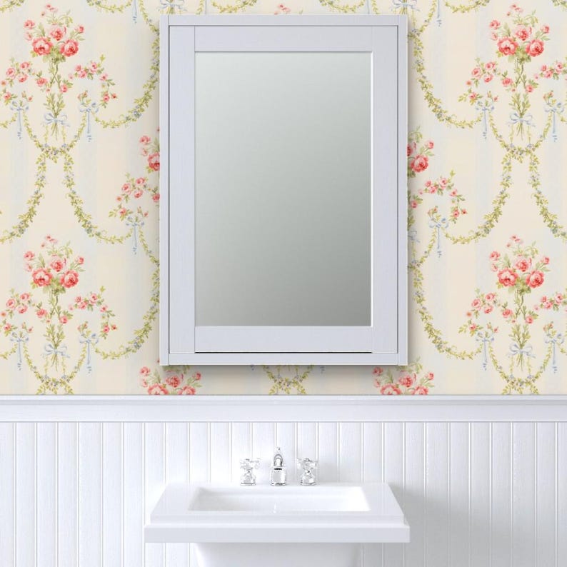 Feminine Floral Peel and Stick Wallpaper - Vintage Victorian Rococo - Removable Wall Decor Art - The Elysee by peacoquettedesigns image 8