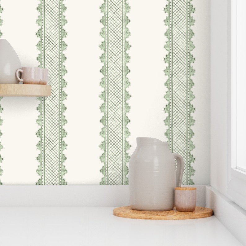 Sage Green Stripe Wallpaper Clarabelle Soft Green by Etsy