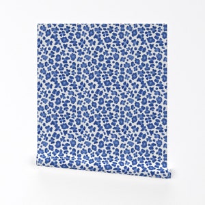 Leopard Print Wallpaper - Leopard Print By Danika Herrick - Blue White Custom Printed Removable Self Adhesive Wallpaper Roll by Spoonflower