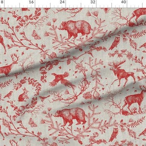 Woodland Toile Fabric - Winter Toile by nouveau_bohemian - Winter Holidays Woodland Animal Red And Tan Fabric by the Yard by Spoonflower image 2