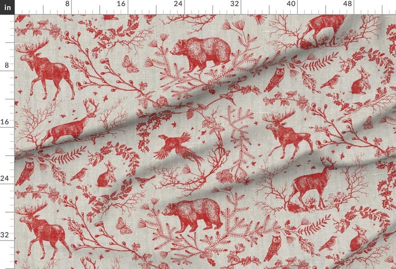 Woodland Toile Fabric - Winter Toile by nouveau_bohemian - Winter Holidays Woodland Animal Red And Tan Fabric by the Yard by Spoonflower image 2