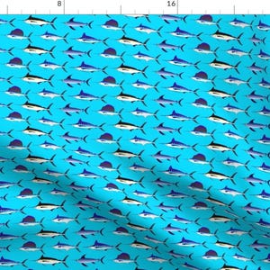 Marlin Fabric - 5 Billfish On Sea Blue By Combatfish - Marlin Aqua Blue Nautical Fishing Swimwear Cotton Fabric By The Yard With Spoonflower