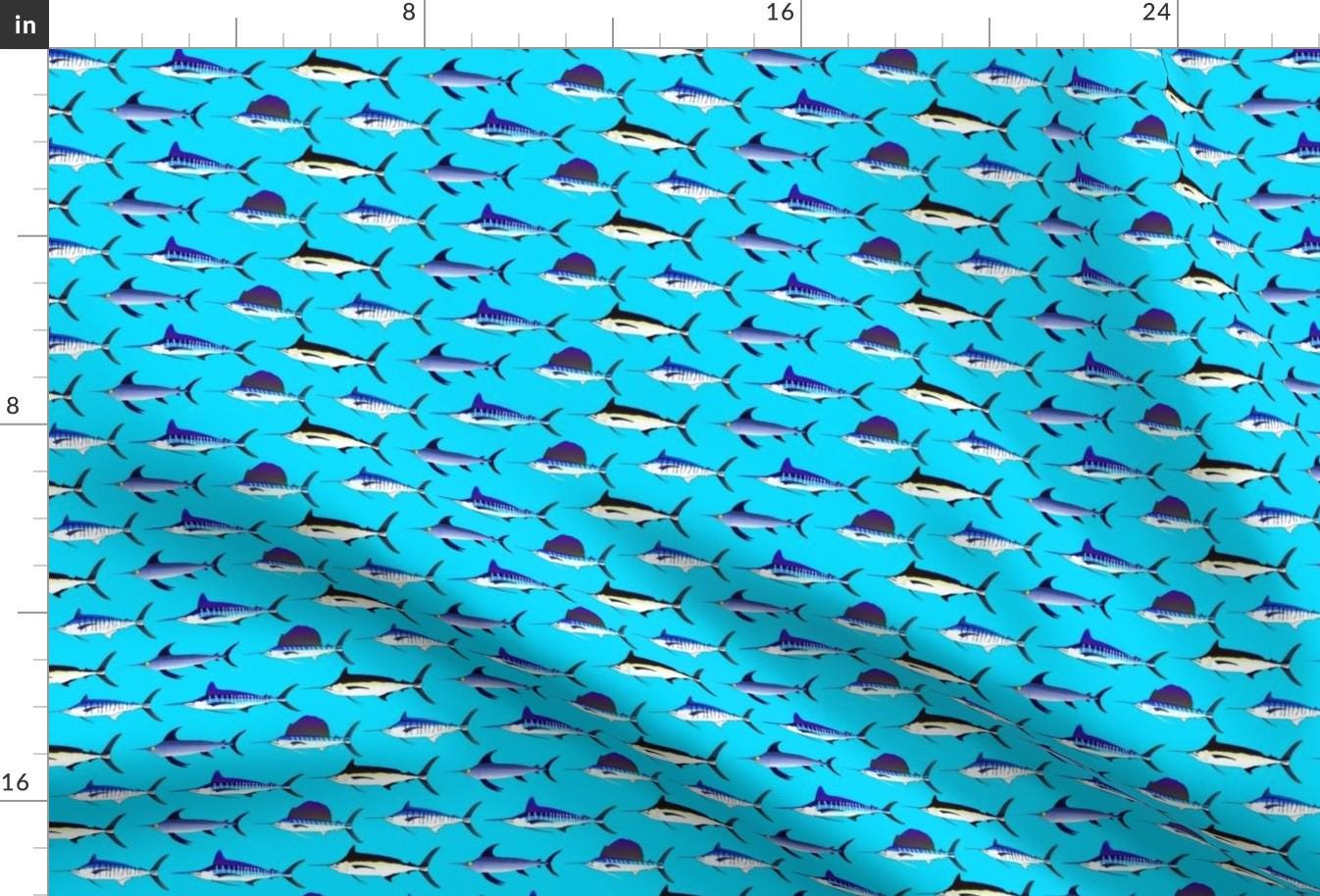 Marlin Fabric - 5 Billfish On Sea Blue By Combatfish - Marlin Aqua Blue Nautical Fishing Swimwear Cotton Fabric By The Yard With Spoonflower