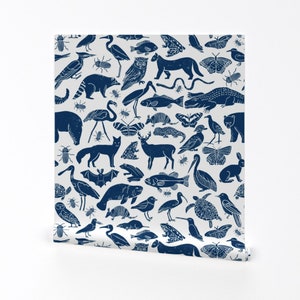 Animal Wallpaper - Navy Blue Animals Nursery Baby By Andrea Lauren - Custom Printed Removable Self Adhesive Wallpaper Roll by Spoonflower