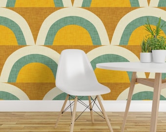 Mid Century Modern Wallpaper - New Mid Mod Rainbow Magic By Bruxamagica - Custom Printed Removable Adhesive Wallpaper Roll by Spoonflower