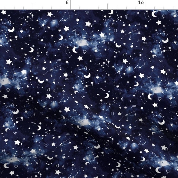 Galaxy Outer Space Star Fabric - Zodiac Dark Blue By Mjmstudio - Stars Astrological Constellation Cotton Fabric By The Yard With Spoonflower