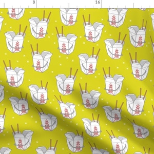 Take Out BoxesFabric - Chinese Food On Yellow By Kristinnohe- Chinese Take Away Restaurant Dinner Cotton Fabric By The Yard With Spoonflower