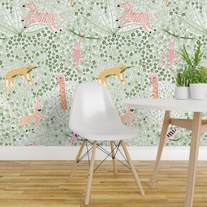 Cute Safari Peel and Stick Wallpaper - Whimsical Animals Large Scale Zoo Nursery - Removable Wall Decor Art - Whimsical Safari by vivdesign