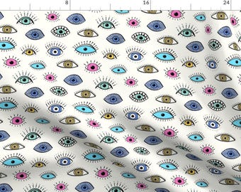 Colorful Eyes Abstract Illustration Pink Fabric - Evil Eye - Multi Colour By Vivdesign - Pink Cotton Fabric By The Yard With Spoonflower