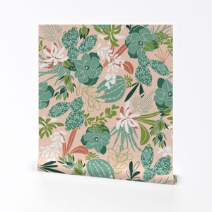 Papier peint jardin succulent - Jumbo rose poudré du désert par Heatherdutton - rouleau de papier peint auto adhésif amovible imprimé personnalisé par Spoonflower