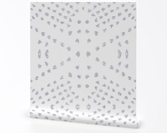 Boho Wallpaper - Boho Tile Chambray de Holli Zollinger - Rollo de papel pintado autoadhesivo extraíble impreso personalizado en blanco gris de Spoonflower