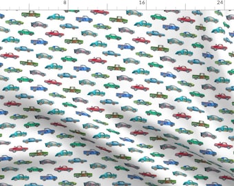 May include: A white background with a repeating pattern of watercolor painted cars in various colors, including blue, green, red, and yellow.