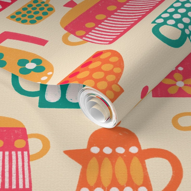 Vintage Kettles Wallpaper Retro Kitchen Pots by Aaron_gallen Etsy