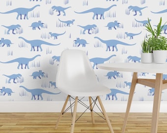 Dinosaurs Wallpaper - Dinosaurs Pattern- Blue-Medium By Dafnag - Blue Custom Printed Removable Self Adhesive Wallpaper Roll by Spoonflower