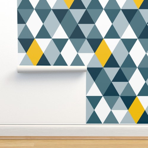 Geometric Wallpaper Geo Mod Navy Yellow by Pennyroyal - Etsy Geometric Wallpaper Geo Mod Navy Yellow by Pennyroyal - Etsy