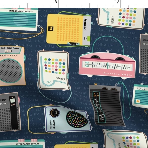 Transistor Radios Fabric - Kidult-transistor Radios - Large by twigged - Radios Fm Retro Vintage Seventies Fabric by the Yard by Spoonflower