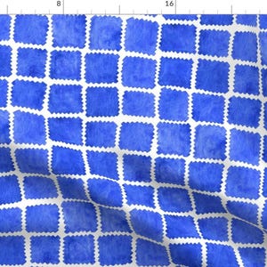 Indigo Grid Fabric - Patches In French Ultramarine By Logan Spector - Blue Watercolor Squares Cotton Fabric By The Yard With Spoonflower
