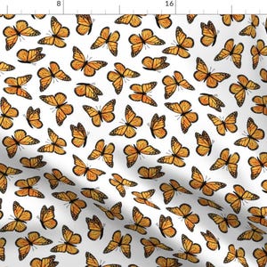 Monarch Butterfly Fabric - Monarch Butterflies By Littlearrowdesign - White Black Orange Wings Cotton Fabric By The Yard With Spoonflower