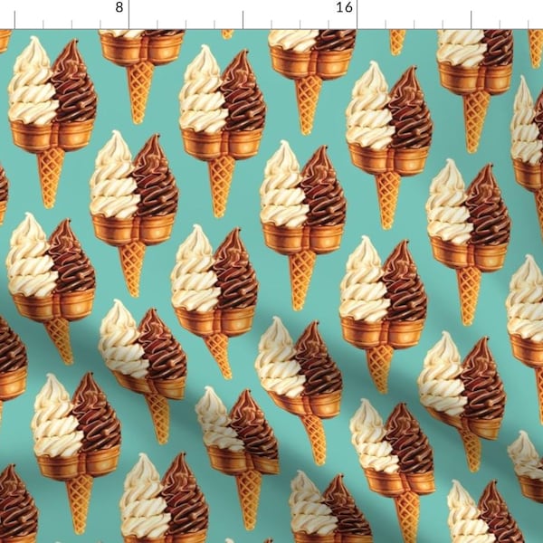 Dual Ice Cream Cone Fabric - Ice Cream Twin Cone -Teal By Kellygilleran - Retro Summer Ice Cream Cotton Fabric By The Yard With Spoonflower