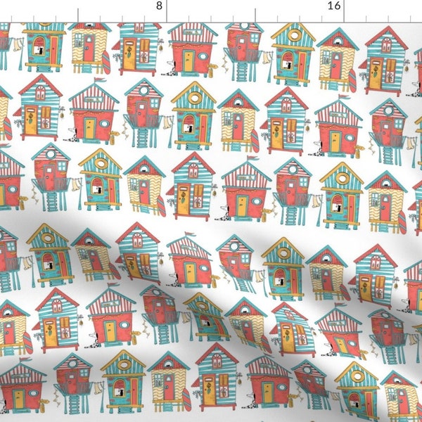 Summer Beach House Fabric - Colorful Beach Houses by nendo - Vacation Tiny Homes Quirky Novelty Cottage Fabric by the Yard by Spoonflower