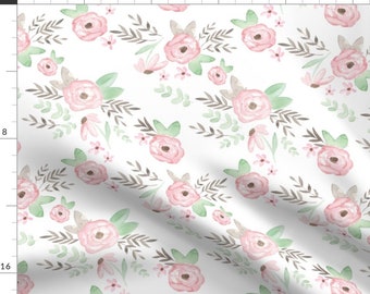 Pink Watercolor Floral Fabric - Charlotte Floral By Pacemadedesigns - Baby Girl Nursery Floral Cotton Fabric By The Yard With Spoonflower