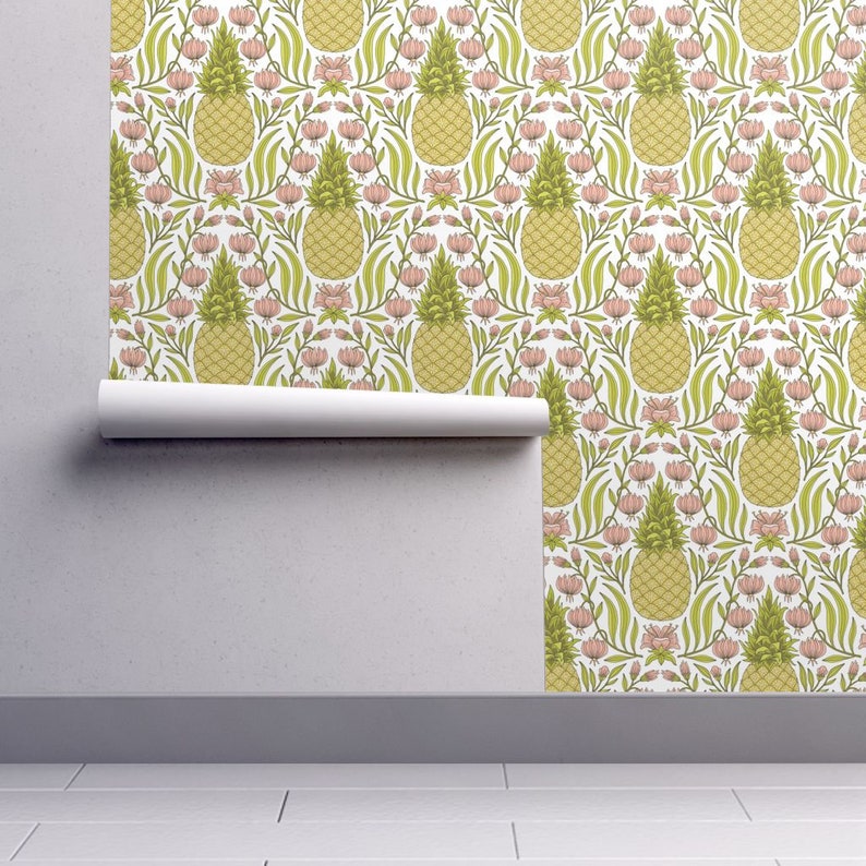 Pineapple Custom Printed Removable Self Adhesive Wallpaper Roll by Spoonflower Pineapple Flower By Andie Hanna Pineapple Wallpaper