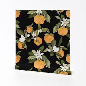 Watercolor Oranges Wallpaper - Orange Blossom Dark By Mintpeony - Fruit Custom Printed Removable Self Adhesive Wallpaper Roll by Spoonflower